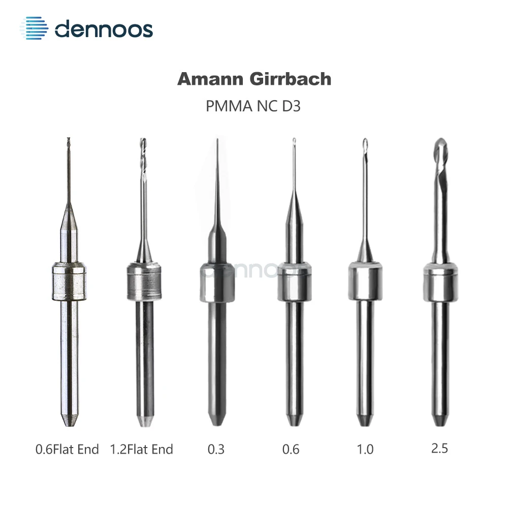 Dennoos D3 Dental Girrbach Zirconia DC Milling Burs Diamond Coated Drill Tools 0.3/0.6/1.0/2.5mm Head Diameter