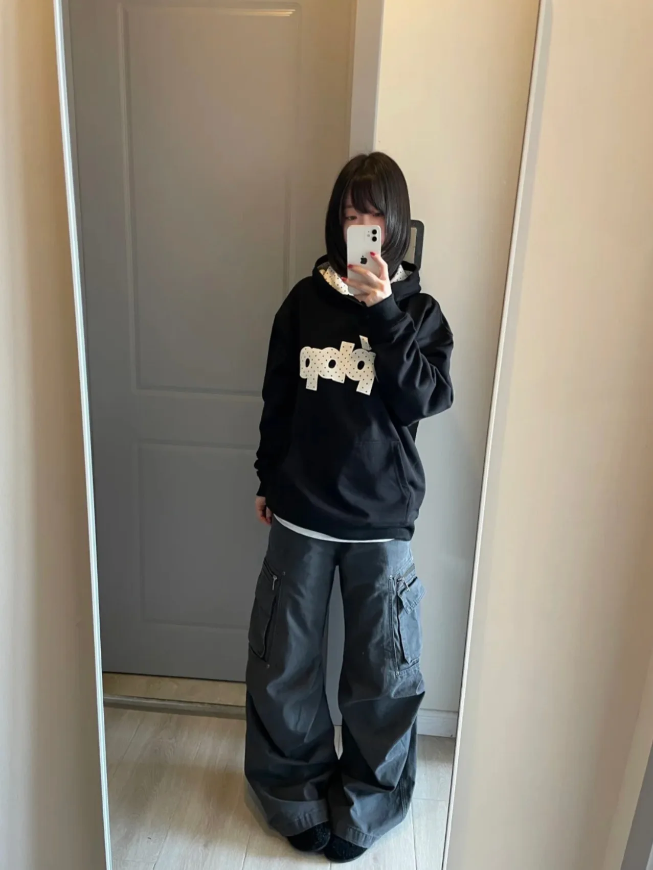 Polka Dot Embroidered Hoodie Women's Autumn Winter Fleece Loose Lazy Style Top Couple Jacket Korean Retro Loose Fit Sweatshirt