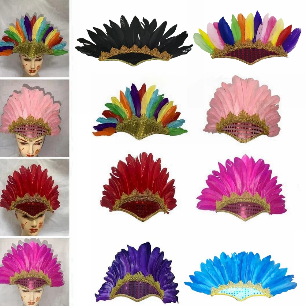 

New Feather Feather Headdress Head-mounted Colorful Carnival Costume Adjustable Colored Headwear Children's Day