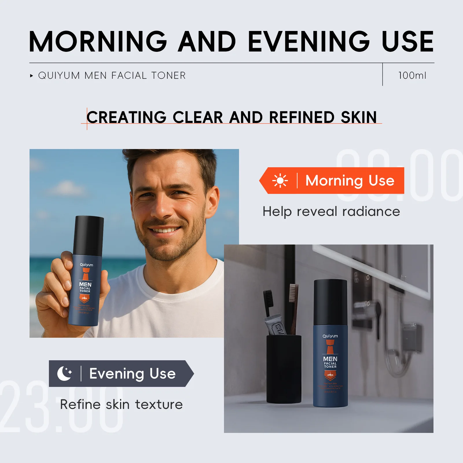 QUIYUM Men Face Toner 100ml Hydrating Moisturizing Facial Lotion for Dry Skin, Refreshing Wet Compress Skin Care Pore Minimizing
