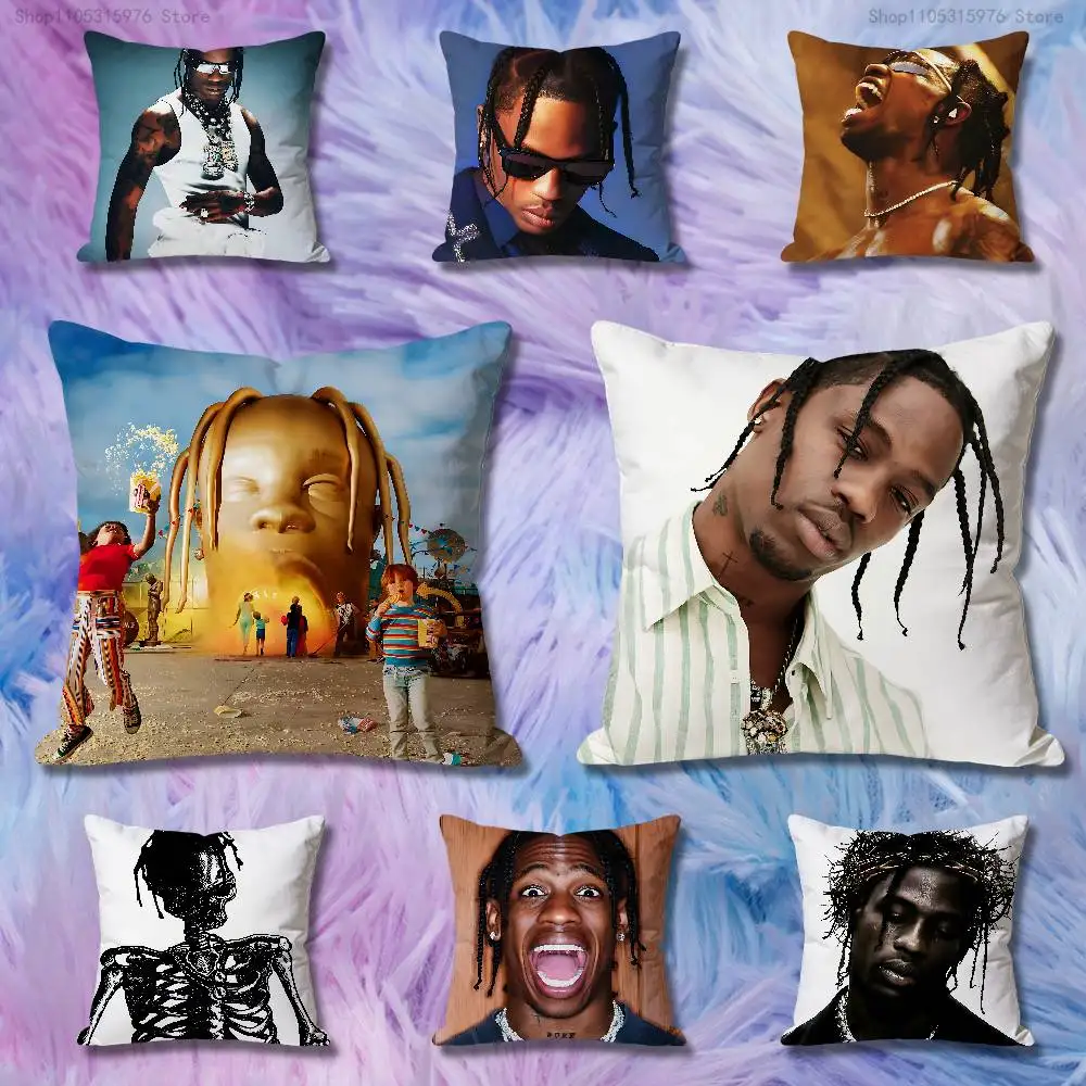 

T-Travis S-Scott Singer Pillow Cases for Bedroom Living Room Sofa Home Decor Polyester Cushion Cover with Zipper