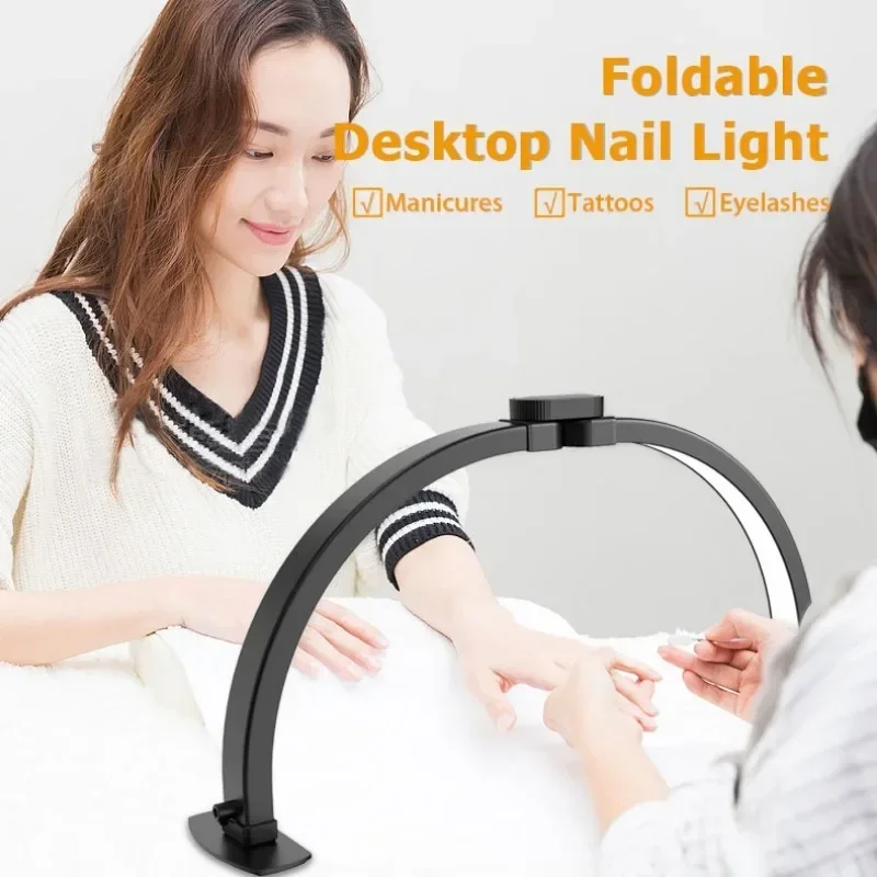 

Half Moon Nail Table Lamp Foldable LED Crescent Manicure Desktop Light Arch Beauty Salon Fill Lighting