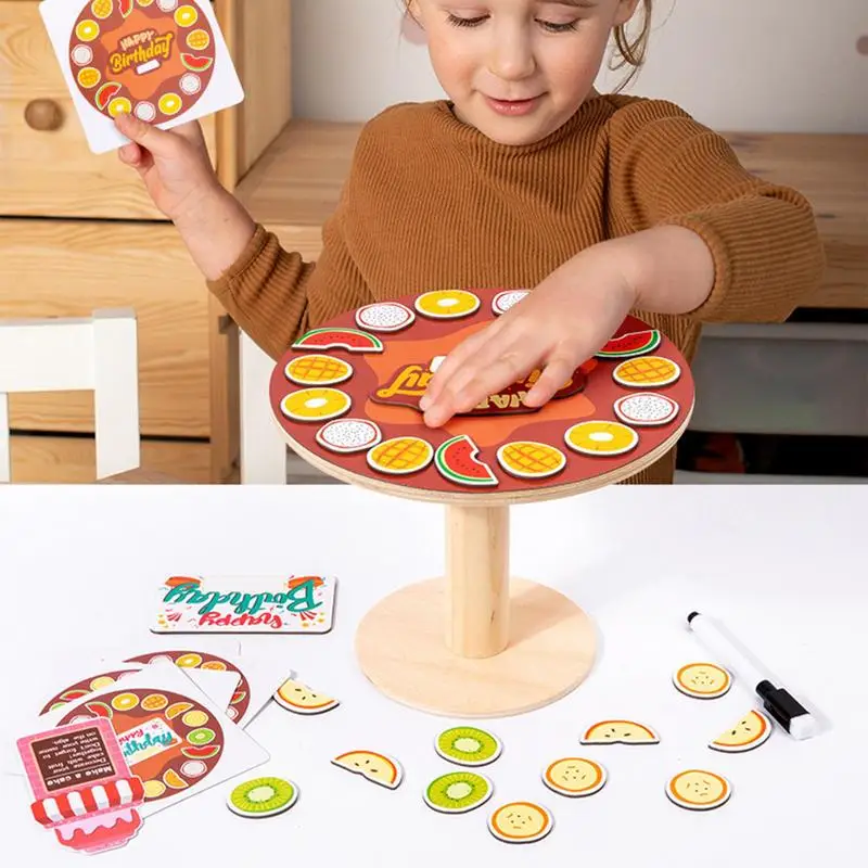 Speelgoed Cake Fruit Speelgoed Magneet Sticker Verjaardagstaart Set Magnetische Stickers Fruit Cake Met Houten Stand Educatief Fruit Magnetisch