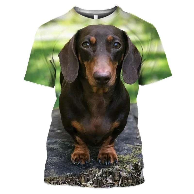 New Style 3D Cute Dackel Dog Print T Shirt Tops Clothing Round Neck Casual Loose Short Sleeve Dachshund T-Shirts Men\'s Comfort