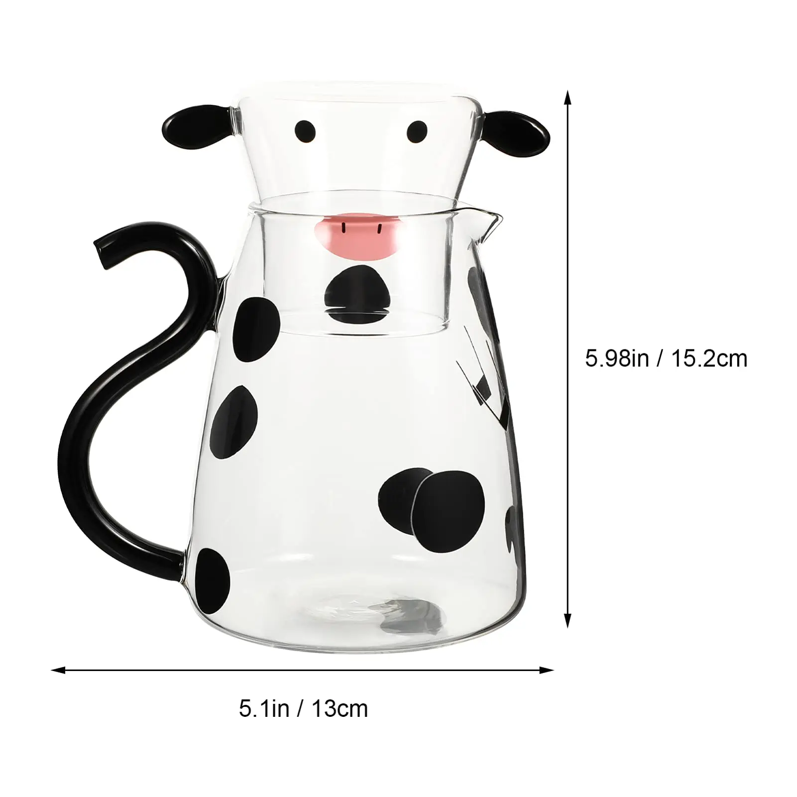 Cute Cow Glass Tea Pitcher Set - 550ml Carafe with Matching Mug for Midnight Drinks at Home, Office, or Hotel