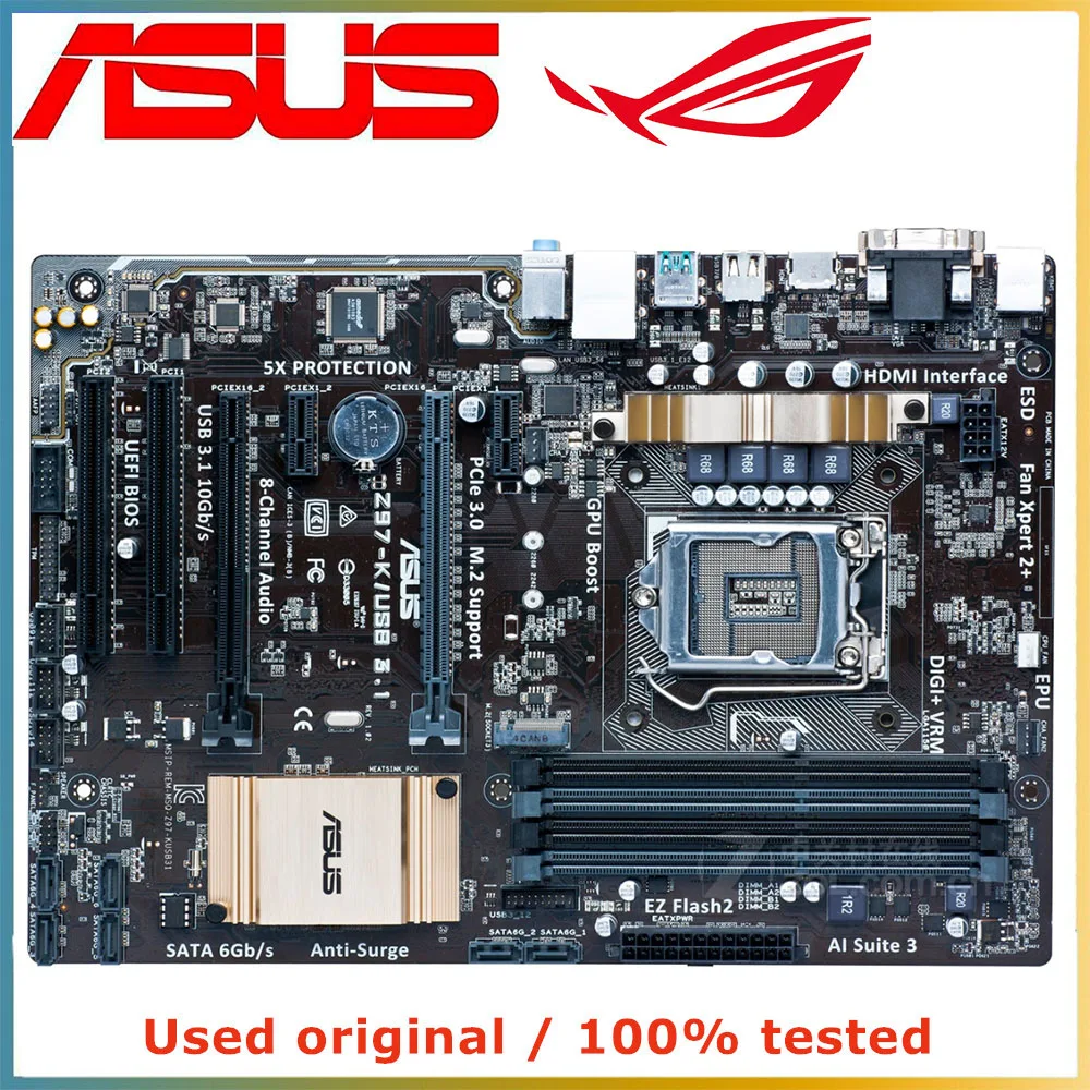 

For ASUS Z97-K/USB3.1 Computer Motherboard LGA 1150 DDR3 32G For Intel Z97 Desktop Mainboard SATA III PCI-E 3.0 X16