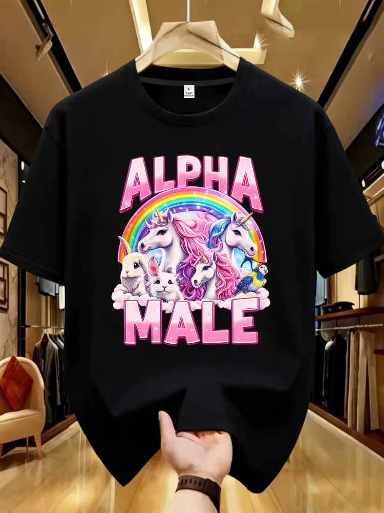 Funny Alpha Male Unicorn Ironic Vintage 90s T-Shirt Retro Rainbow Unisex Tshirt Weird Meme T Shirt Graphic Women Tee Clothes