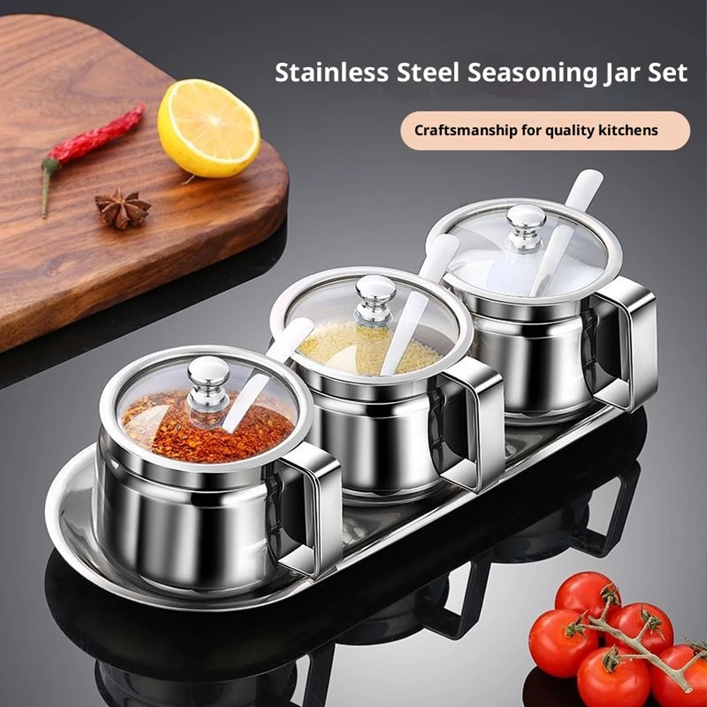 

304 Stainl Steel Seasoning Jar Kitchen Salt Pot with Lid Handle Home Use Cooking Utensils Storage Conta 300/500ML