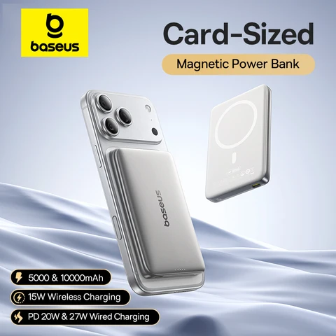 【CCC】Baseus 10000 мАч Магнитный Power Bank PD 27 Вт, 5000 мАч Магнитный Power Bank PD 20 Вт Powerbank размером карты для iPhone 17 Samsung