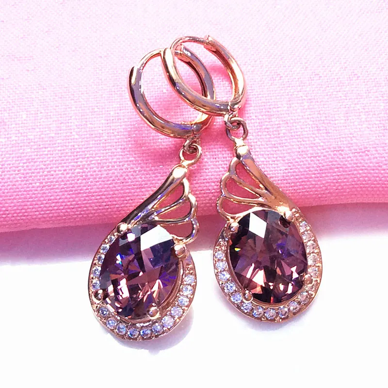 

585 purple gold fashion new in engagement purple gemstone earrings for women wedding luxury 14K rose gold jewelry gift