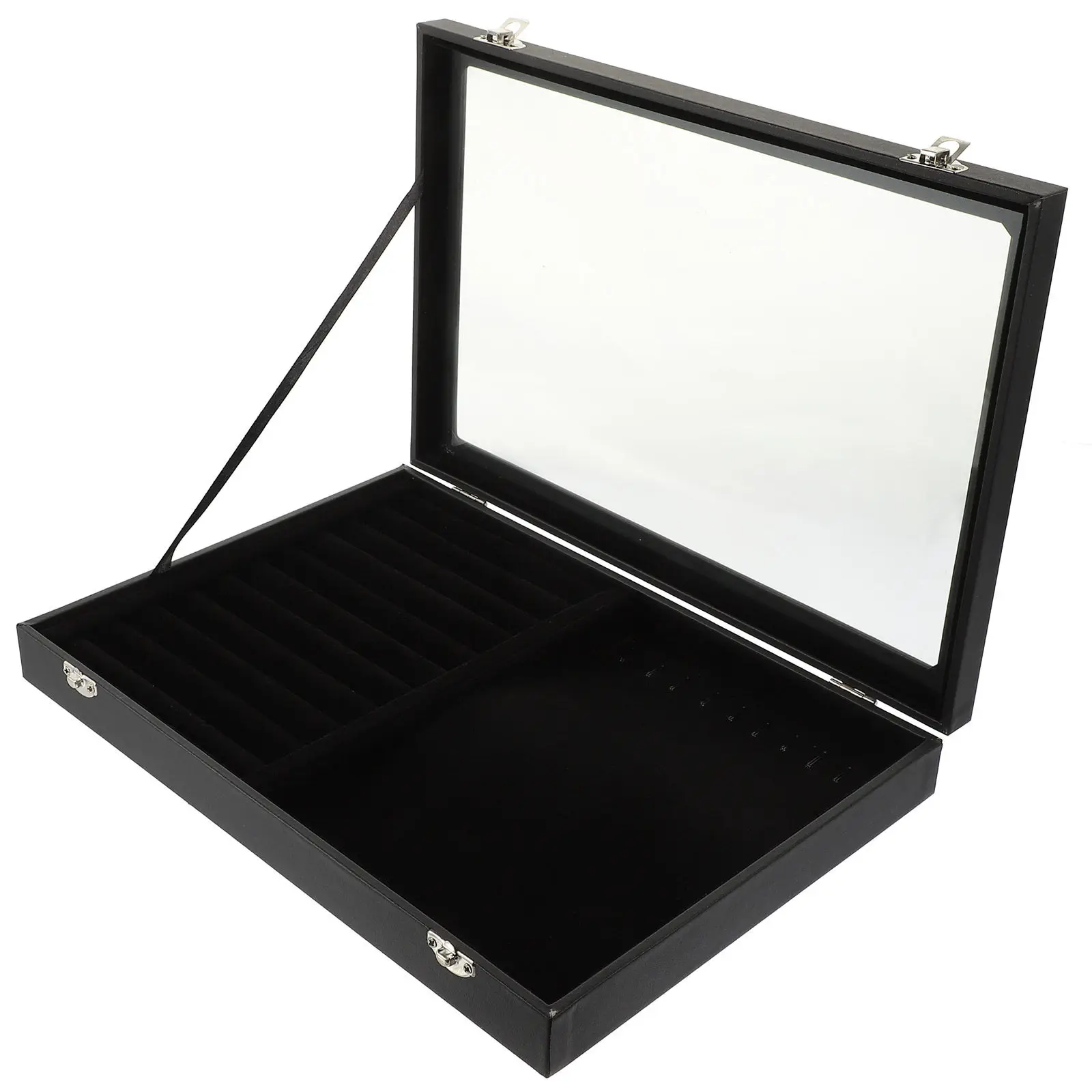 

Шкатулка для хранения украшений с прозрачной стеклянной крышкой, органайзер для серег, ожерелий, колец, витрина, большая шкатулка для украшений для женщин, настольная.