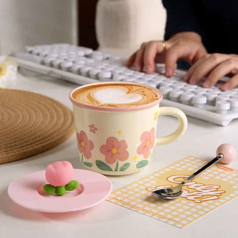 Taza de cerámica con forma de flor de tulipán, taza estilo Instagram de alta estética, taza de café creativa para chica linda, taza de desayuno Caneca Automatica