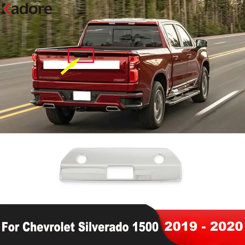 

For Chevrolet Silverado 1500 2019 2020 Chrome Car Rear Trunk Handle Cover Trim Tailgate Door Handle Panel Frame Accessories