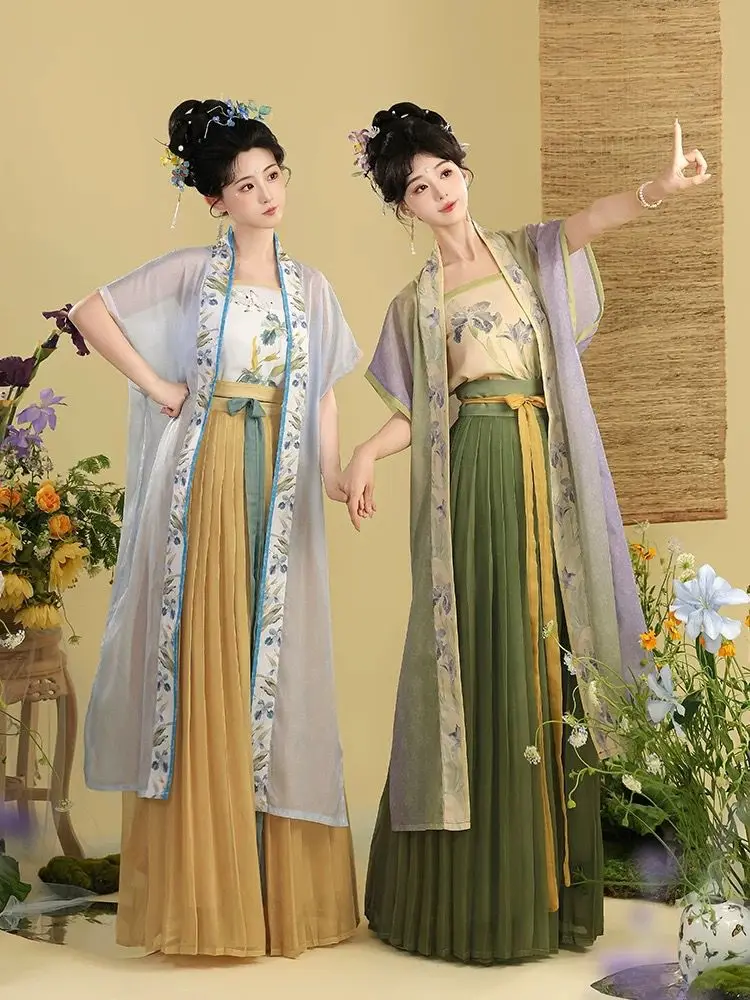 漢服ドレス女性中国の伝統的な宋王朝漢服スーツ女性カーニバルコスプレ衣装古代プリント漢服ドレス 3 個