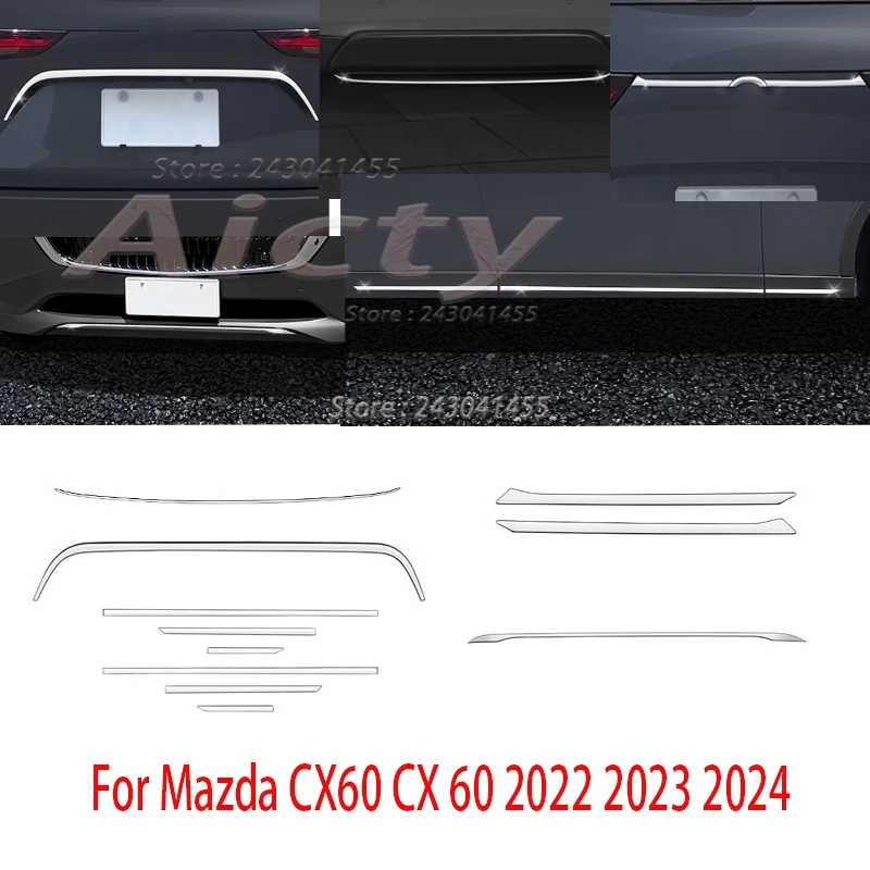 

For Mazda CX-60 CX60 022 2023 2024 Stainless Front Rear Bumper Lip Grill Side door body Protector Molding Trim Car Accessories