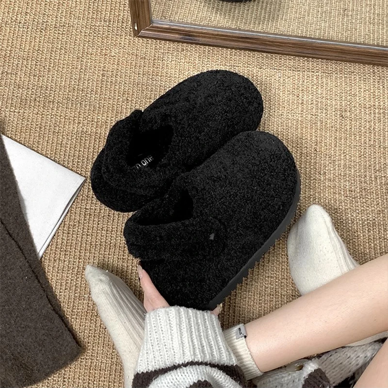 Loafers Cover Toe House Slippers Platform Women's Winter Shoes Slides Pantofle Fur Flip Flops Soft 2025 Plush Concise Cover Toe image 4