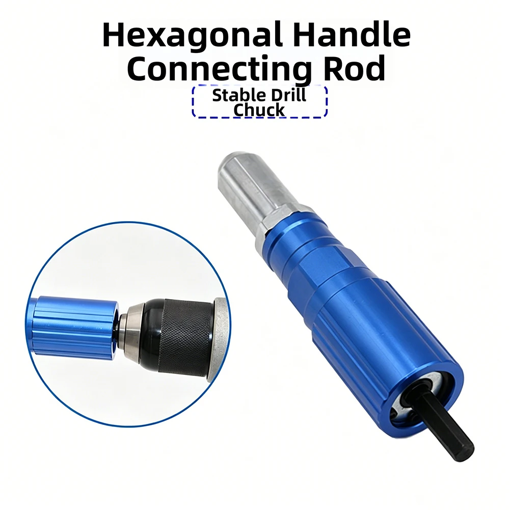 3pcs Silver Blue Blind Rivet Adapter Kit Aluminum Alloy Conversion Head Set For Electric Riveting Power Tools