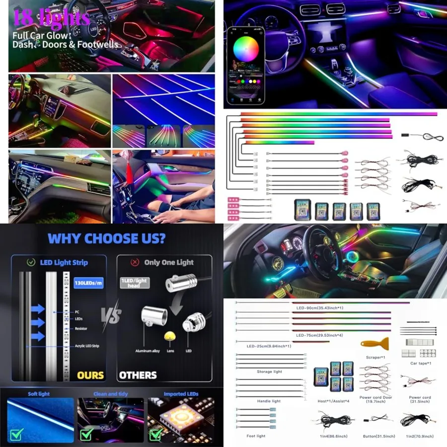 

Acrylic Interior Car LED Strip Lights, -- Car Ambient Lightg Kit, with APP Control, 622 LED Fiber Optic Strip Lights for Cars,
