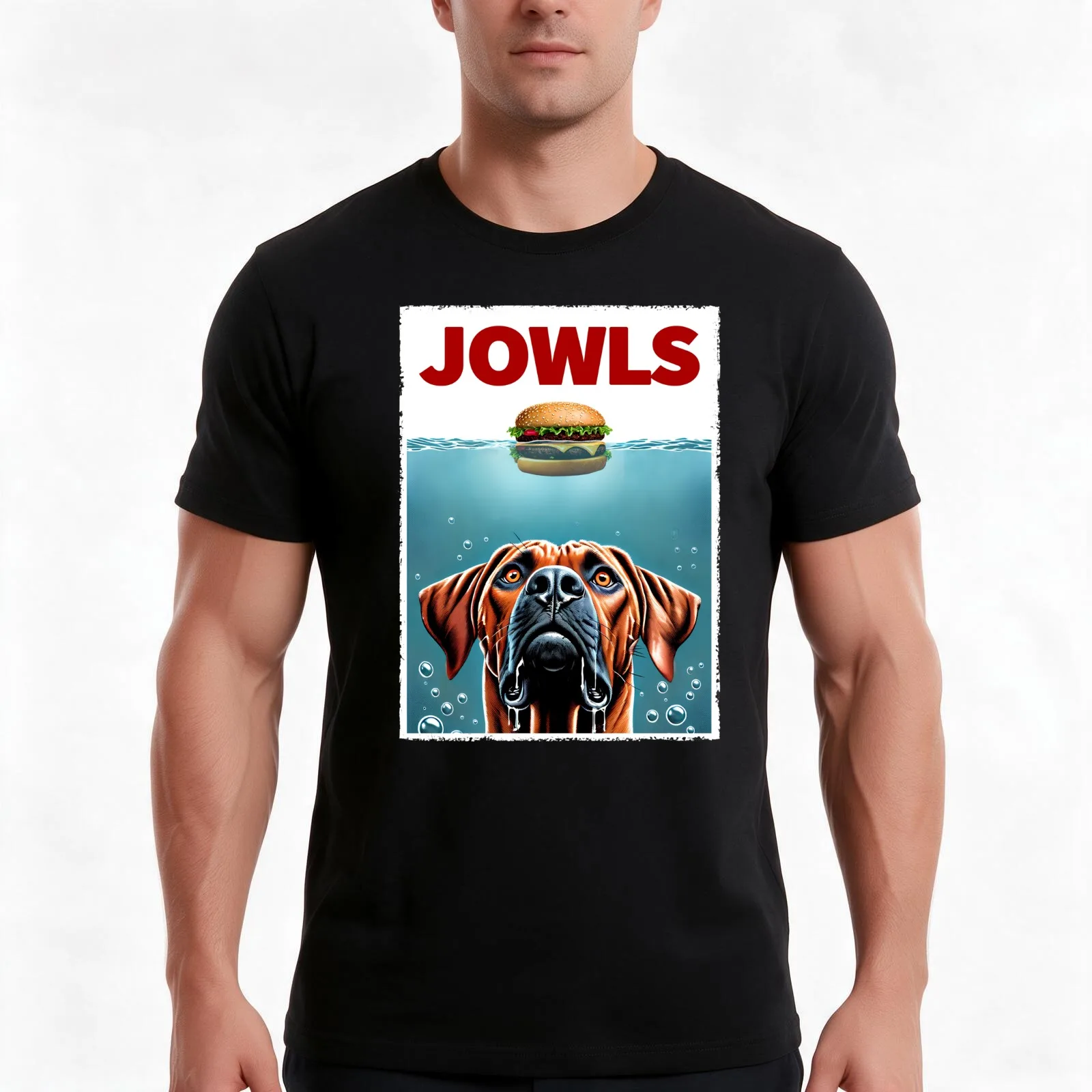 Funny Rhodesian Ridgeback and Hamburger Parody Jowls Dog Lover T-Shirt, Summer Casual Cotton Tee, Oversized Streetwear Tops