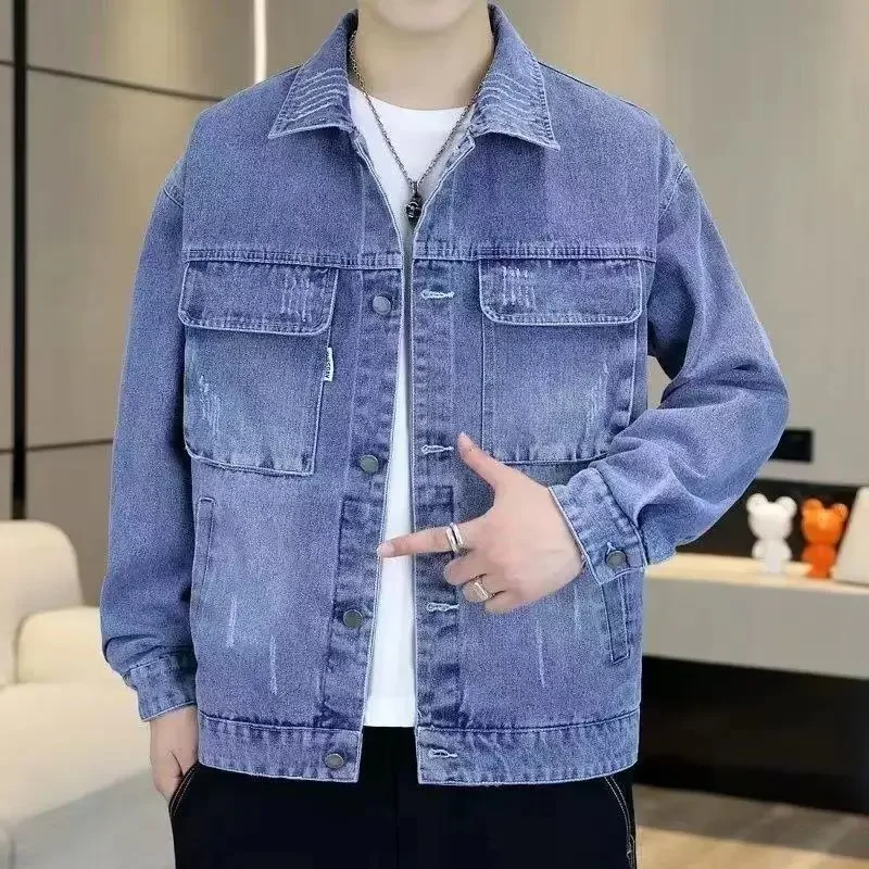 Men's Denim Jacket With Hole Male Jean Coats Button Loose Ripped Low Price Vintage Japanese Retro Washed Worn Lxury High Quality