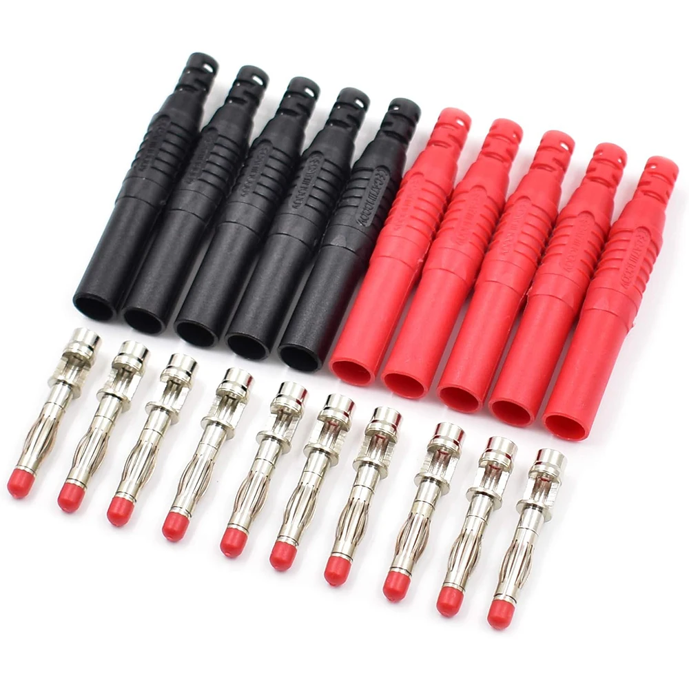 10pcs Insulated Safety Seal Protection Shrouded 4mm Banana Plugs Solder DIY Connectors Adapters for Multimeter Test