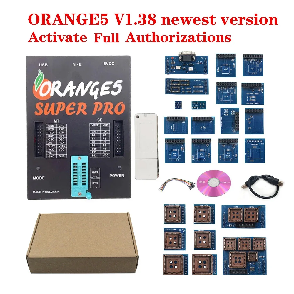 Orange5 v1.38 Full License Function ECU Programmer Orange 5 Plus Universal  Eeprom Adaptors Full Adapter Key Prog SRS Reset IMMO