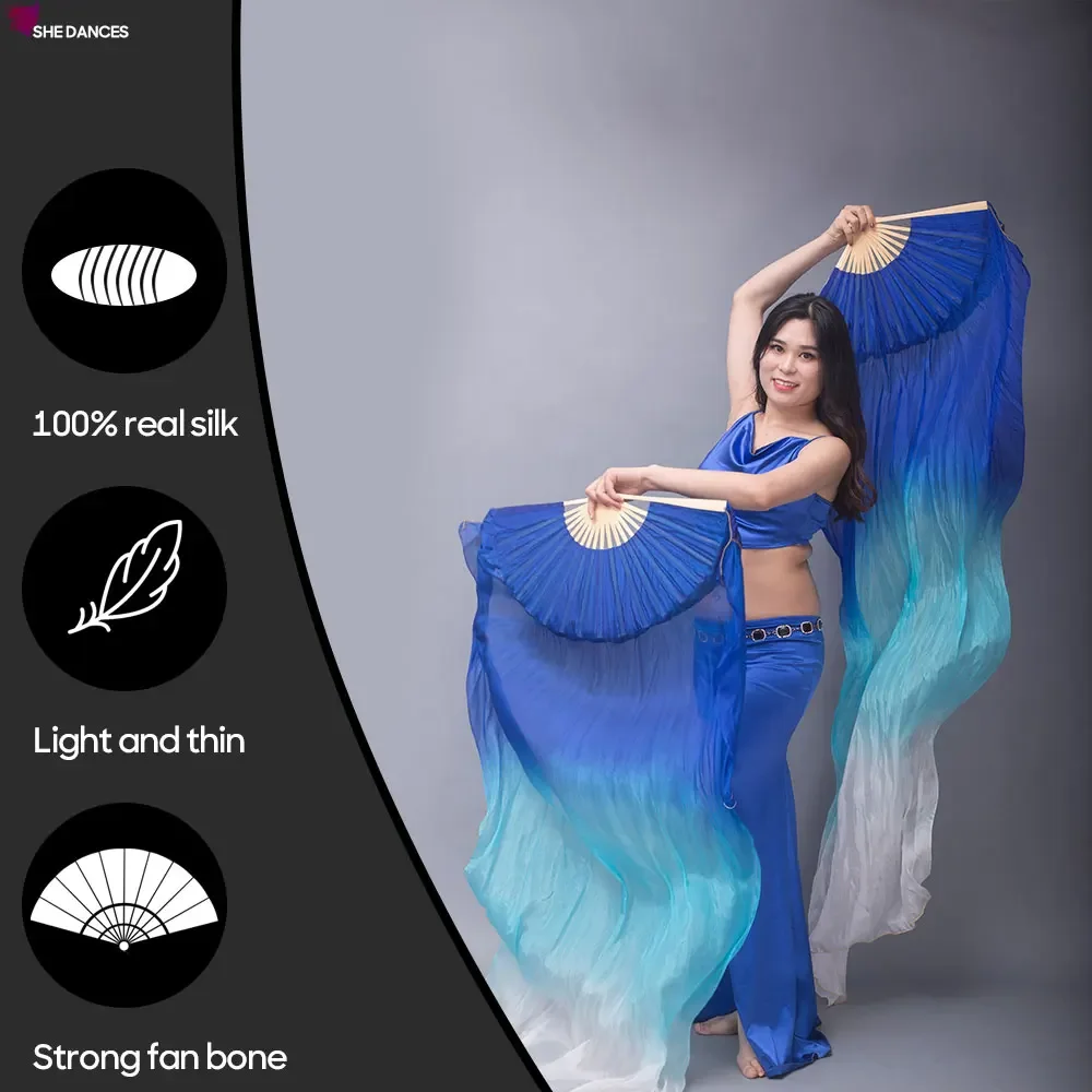 

1 Pair Silk Fan For Women Professional Real Silk Veils Fan Hand Made Tie Dyed Scarf For Stage Performance And Practice