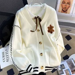 2024 autunno inverno donna maglioni lavorati a maglia Cardigan manica lunga Chic capispalla femminile cappotti larghi del fumetto Casual top con scollo a v