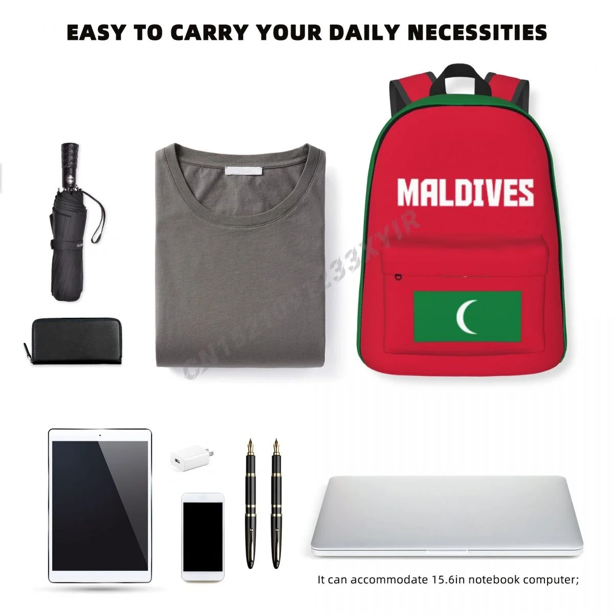 Unisex Backpack Maldives Flag Stitch Schoolbag Messenger Bag Case Laptop Travel Bag Mochila Gift