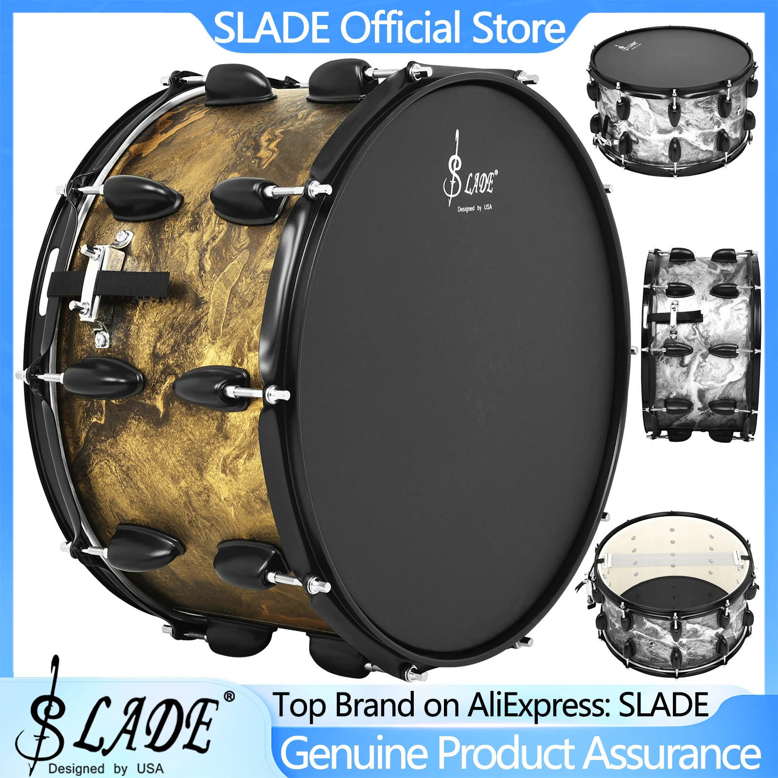 SLADE Snare Drum 14x8 Inch  Premium Poplar Drum Shell 10-Lug Snare Drum Set Professional Percussion Instrument With Drumsticks