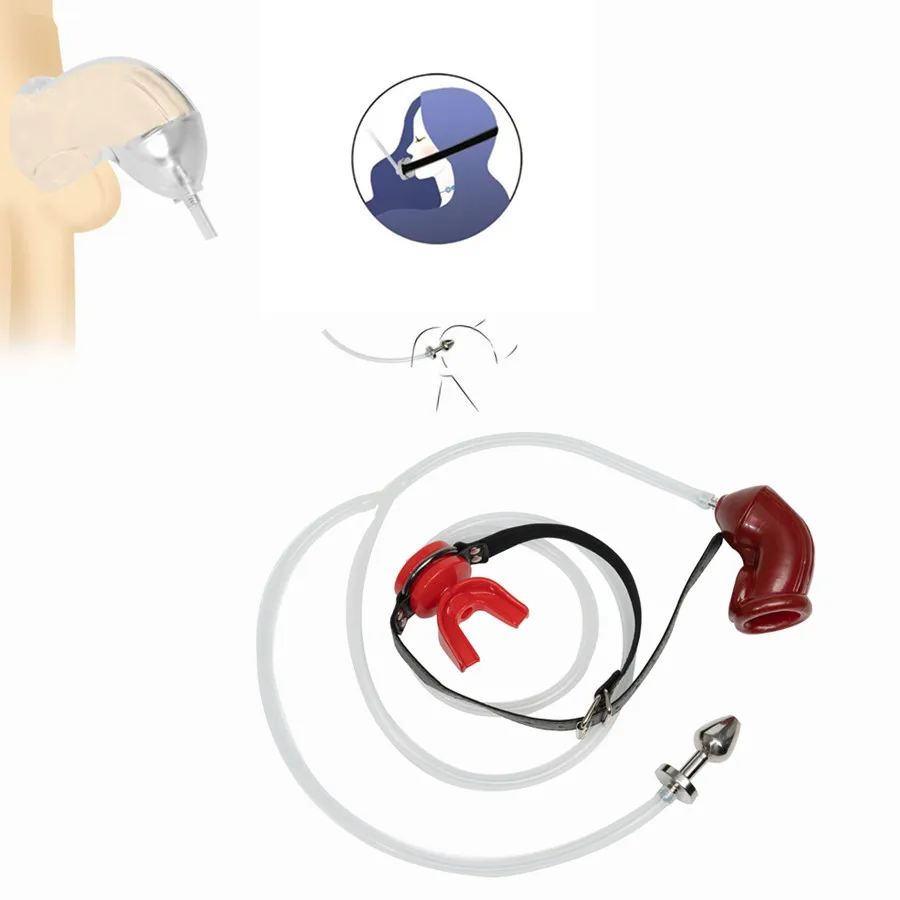 المقابس المعدنية حقنة شرجية توسع Voyeuristic ذكر يمكن ارتداؤها سيليكون العفة قفص قابل للتعديل الفم التوصيل SM مجموعة الجنس لعب الكبار #3