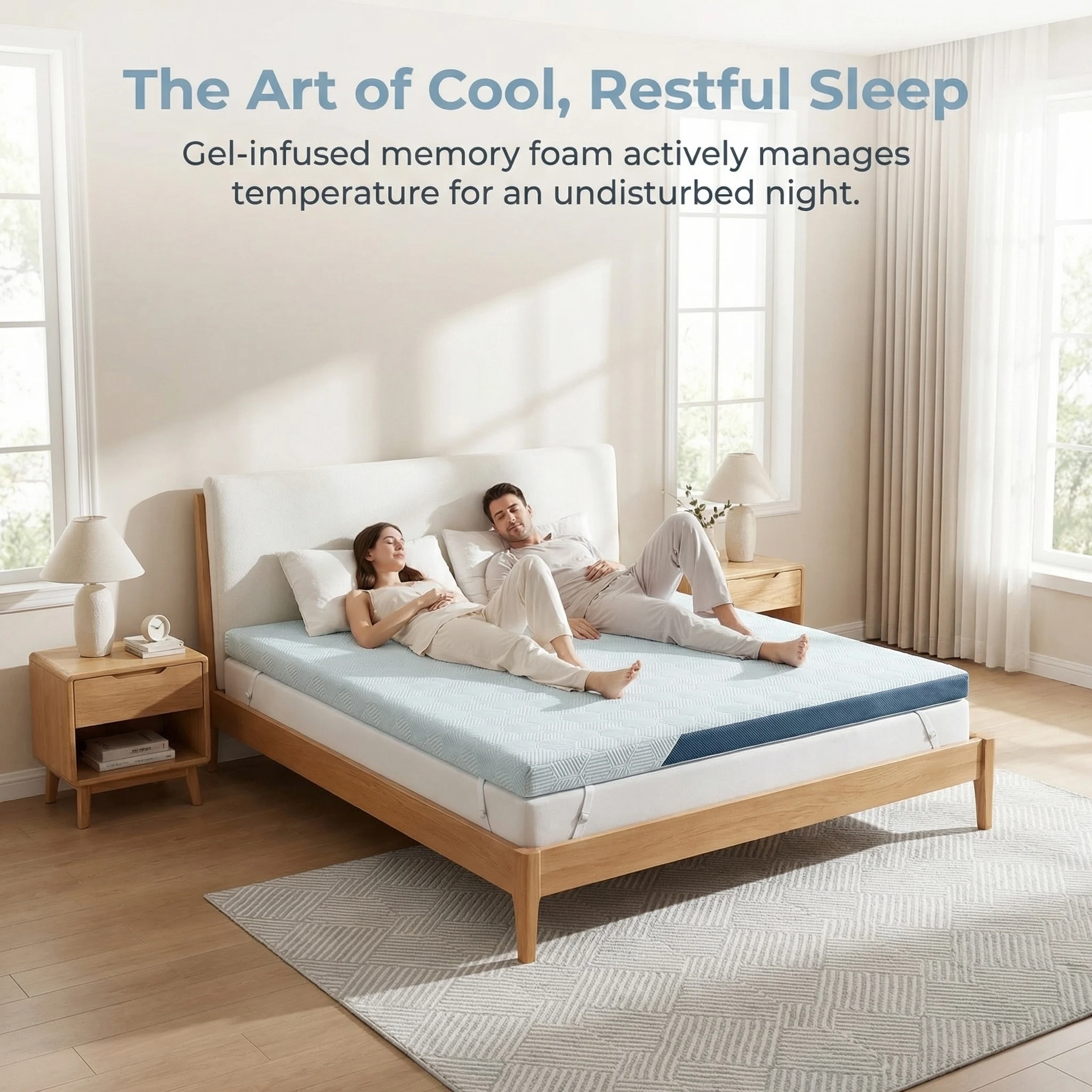 3-Inch Thick Gel Memory Foam Mattress Pad, Detachable Cover, with Anti-Slip Texture and Fixing Straps, Suitable for Home Apartment Bedrooms