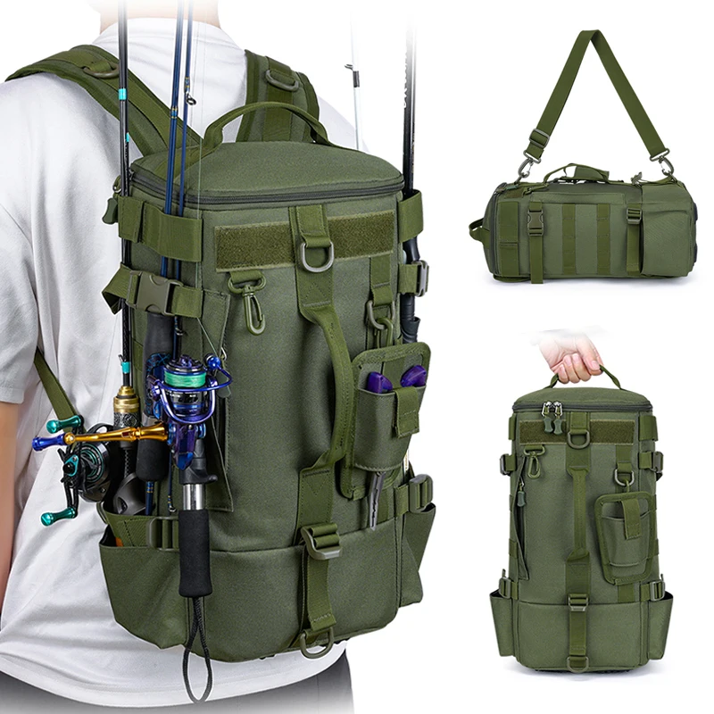 Extra-large capacity backpack, outdoor lure bag, checked backpack, backpack, fishing bag, stick bag