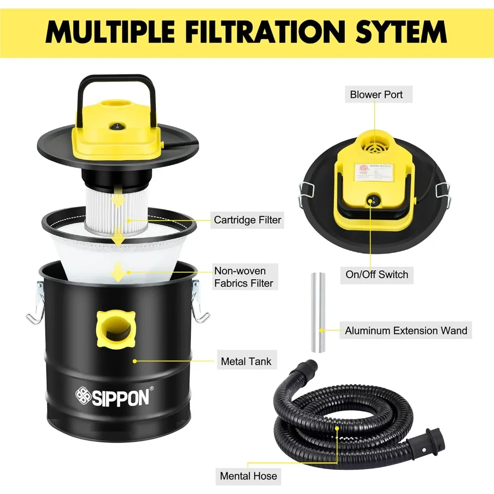 Ash Vacuum Cleaner, Pellet Stove Vacuum Cleaner with Blower Function, 800W Powerful Suction 2.6 Gallon All-in-One Ash Vacuum