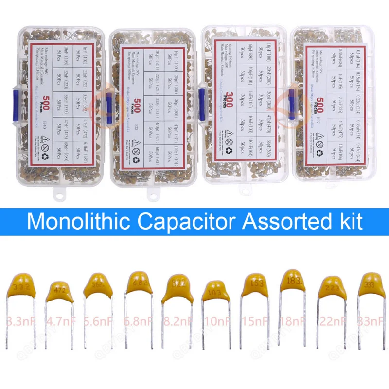 Multilayer ceramic capacitor kit 50V (100~106) 10pF~10uF 102 103 104 105 22pF 47pF 68pF 1nF 10nF 100nF 0.1uF 1uF P=5.08mm