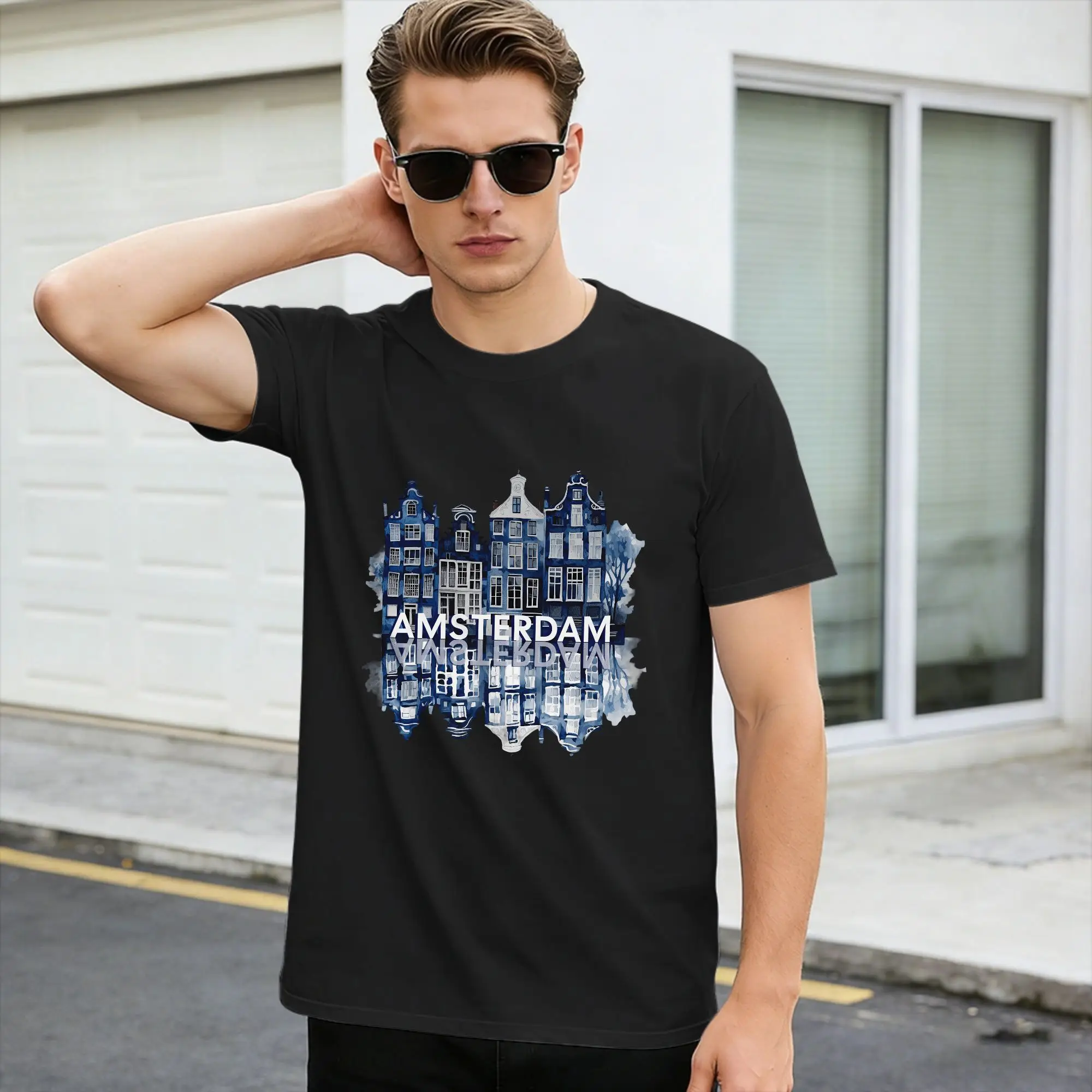 Men's Amsterdam Netherlands City T-Shirts  100 Cotton Clothes Summer Vintage Short-Sleeve T Shirt O Neck Hipster Printed Tshirt,