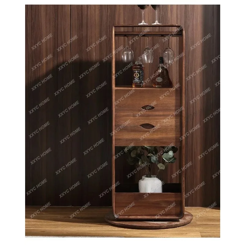 XXWalnut Solid Wood Restaurant Wine Cabinet Rotating Minimalist Floor Multi-Function Locker