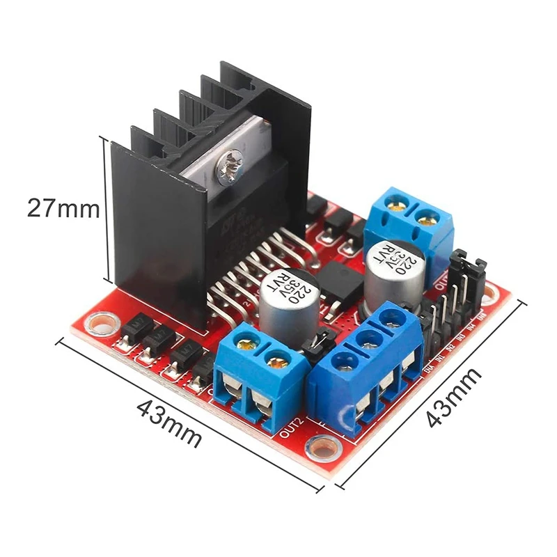 Placa controladora de accionamiento de Motor L298N, módulo de Control de Motor paso a paso, Puente en H Dual con Motor de CC y rueda de coche inteligente