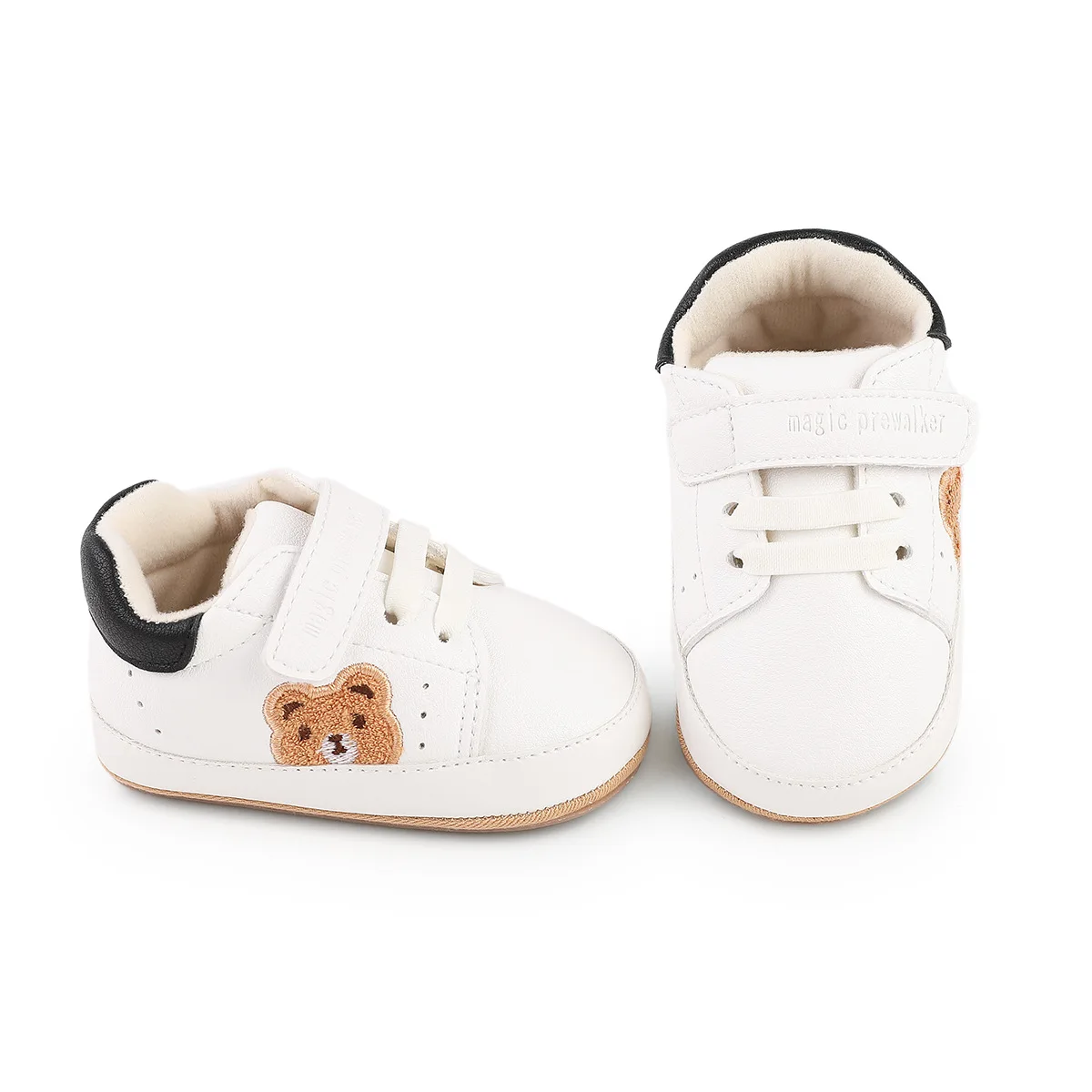 0-1 Year Old Baby Walking Shoes Baby Shoes Teddy Bear Baby Shoes Casual PU Rubber Soled White Shoes