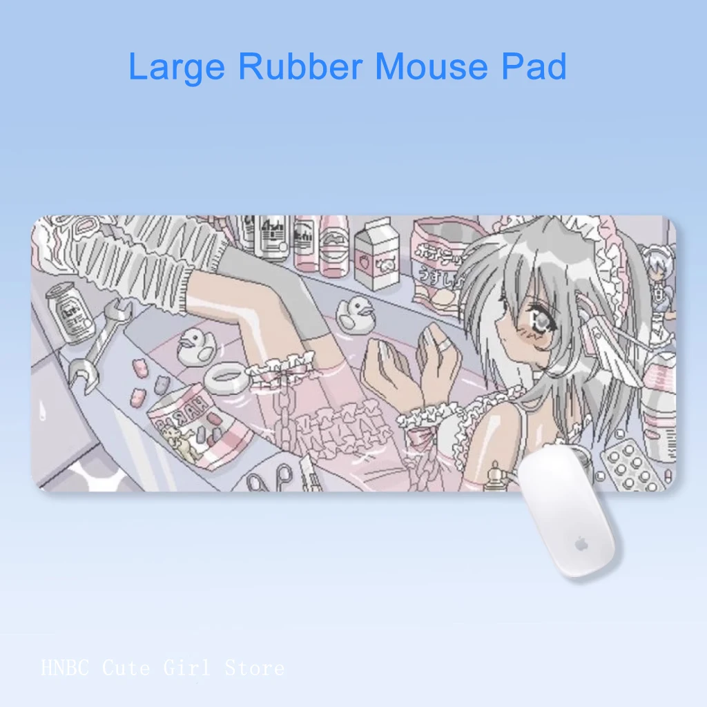 لوحة ماوس Pixel Art Anime Girl - حصيرة مكتب مطاطية كبيرة جدًا للألعاب وإعداد الكمبيوتر القديم |   تصميم Kawaii غير قابل للانزلاق 8 بت 80x30 سم