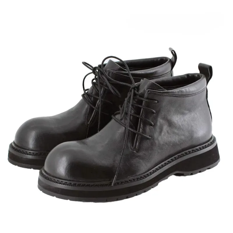 

Vintage Genuine Leather Lace Up High Top Desert Boots Men's Shoes Platform Business Chelsea Boots Male Casual Work Outdoor