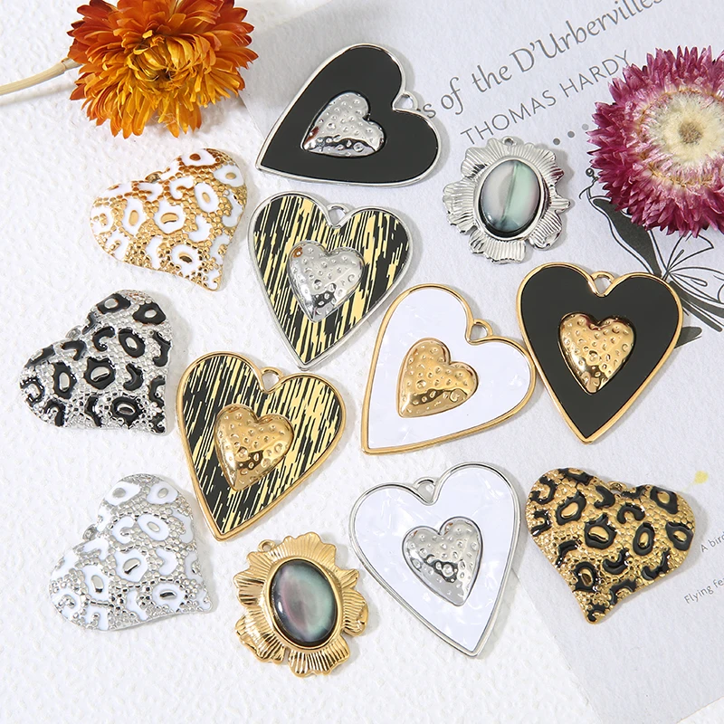 

3pcs Stainless Steel Heart Fritillary Enamel PVD Gold Charms for DIY Jewelry Making Necklace Bracelet Craft Material Pendants