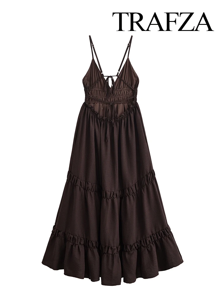 เดรสยาวผู้หญิง HH 2025 ดีไซน์เก๋ไก๋ โชว์หลัง แต่งระบาย สวยสง่า เซ็กซี่ สายเดี่ยว คอวี ทรงเข้ารูป