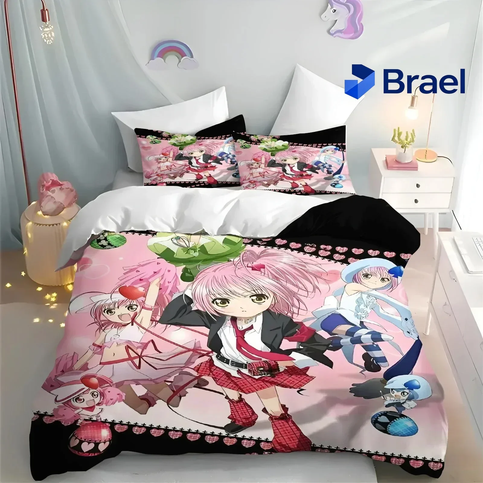 Exquisite Cartoon Shugo Chara Duvet Cover Set Children Hinamori Amu Cute Polyester Soft Breathable Comforter Animation Bedding S