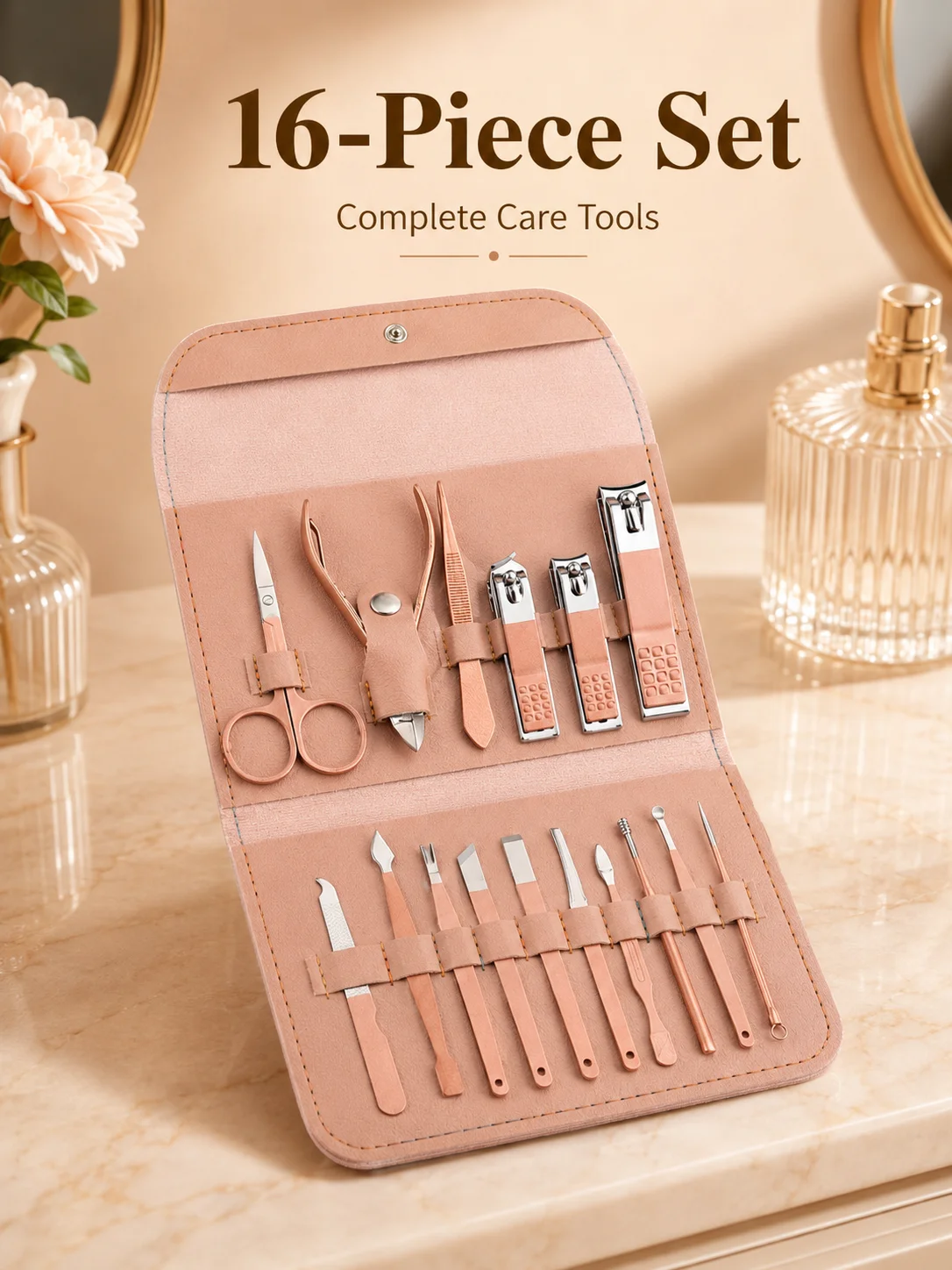 

8/16-Piece Manicure Pedicure Grooming Kit with Folding Travel Case, Stainless Steel Nail Clippers, Toenail Cutter, Scissors, Cuticle Tools, Ear Pick and Nail Care Accessories for Home, Salon, Travel, Men Women, Portable Hand Foot Care Set, Everyday Use