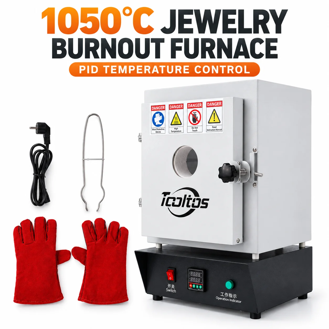 TOOLTOS 1150C Jewelry Burnout Furnace 1500W PID Casting Kiln with Observation Window for Lost Wax Casting