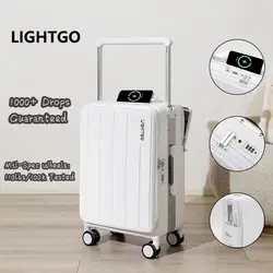 LIGHTGO USB C Charging TSA Lock Suitcase 20 Inch Carry On 24 28 Inch Checked Luggage, Ultralight Hardshell Silent Spinner Wheels