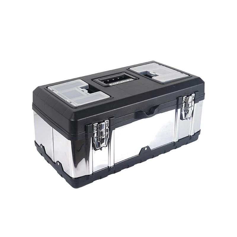 19 Inch Stainless Iron-Plastic Tool Box with Handle, Multi-functional with Compartments Toolbox, Storage Box