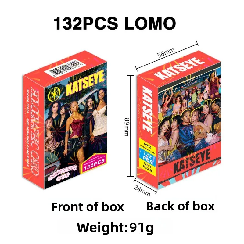 2025Cartas láser 132 de venta caliente, pegatina de tarjeta de colección de estrellas KATSEYE, caja de tarjeta flash LOMO de doble cara