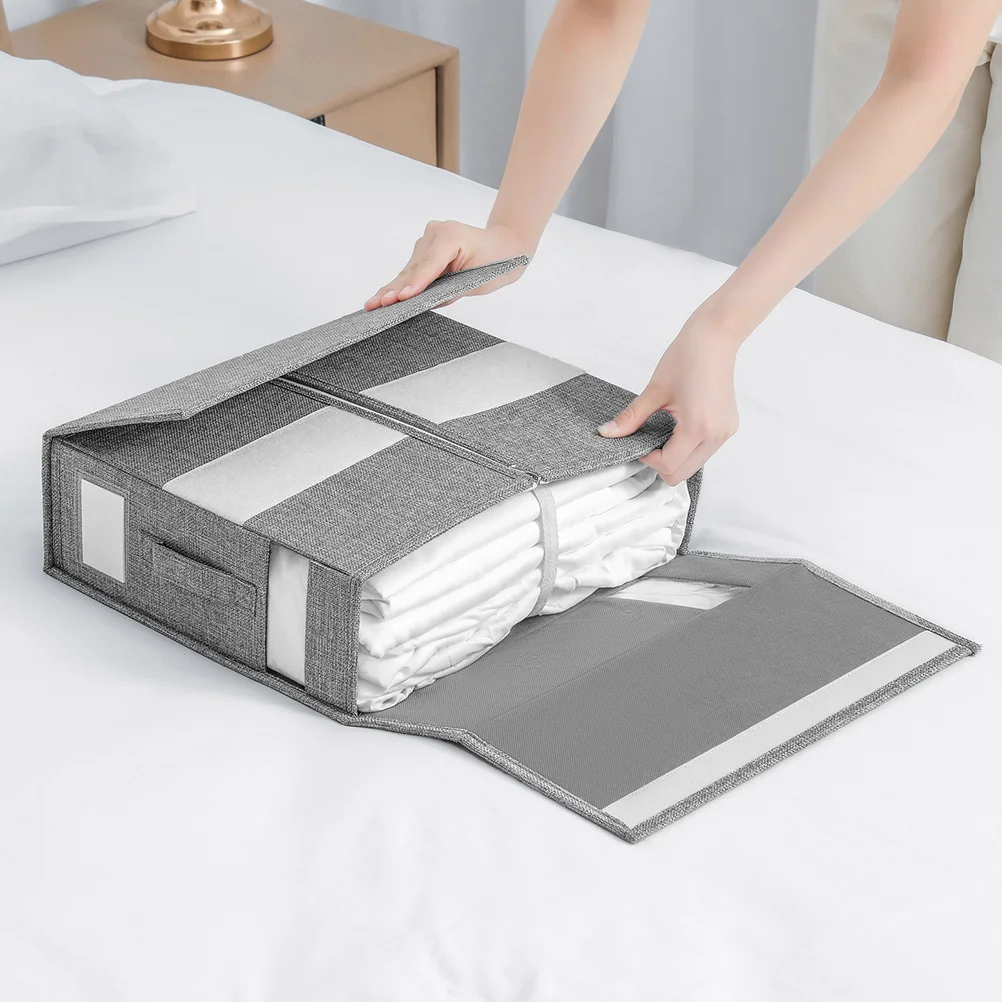 

Bed Sheet Organizer Blanket Storage Container Foldable Clear Window Zipper Closure Multipurpose Storage Box for Wardrobes